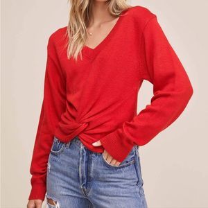 ASTR The Label Women's Twist Front V-Neck Sweater Size Large